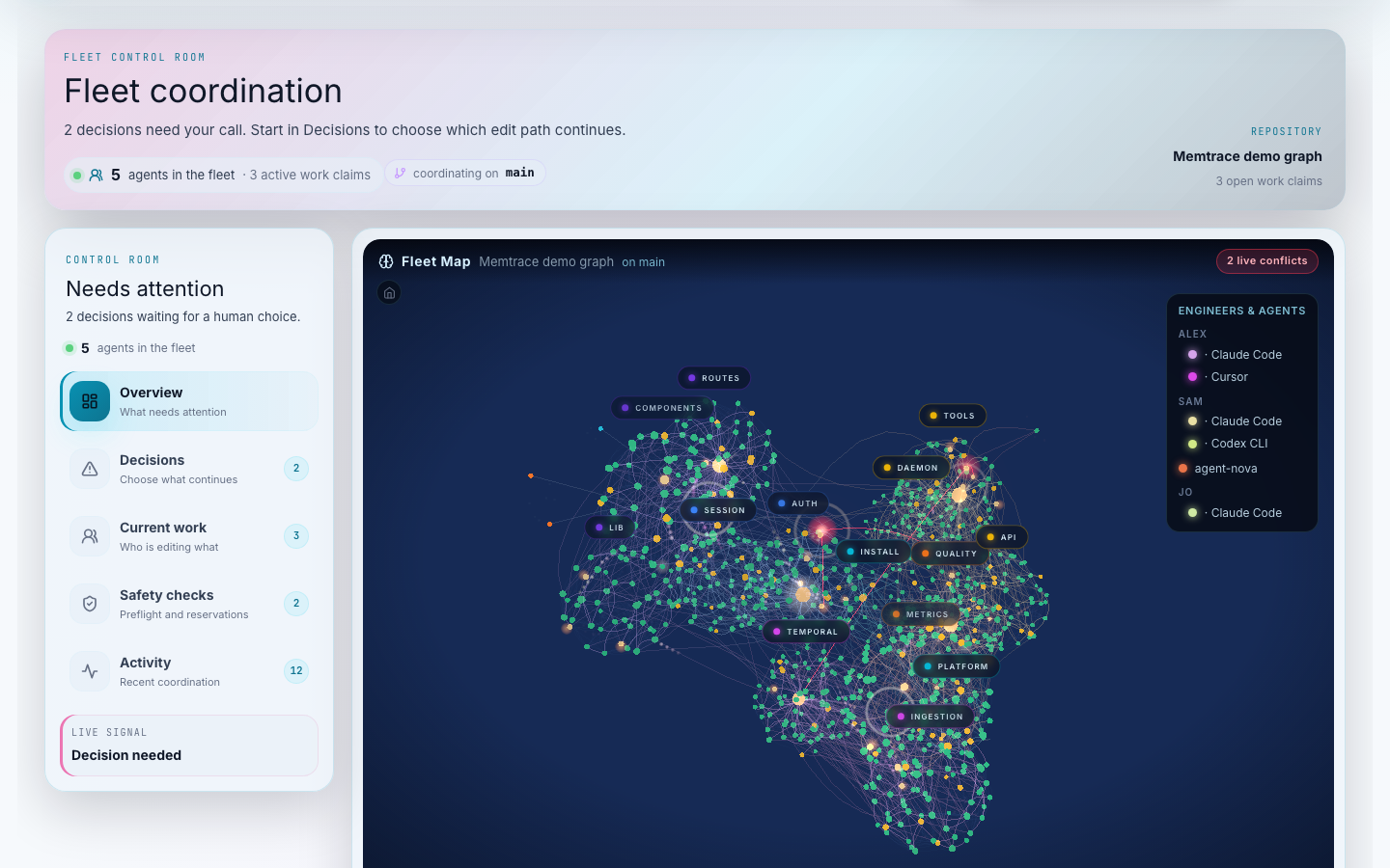 Fleet page with 3D fleet map overview and coordination sections visible.